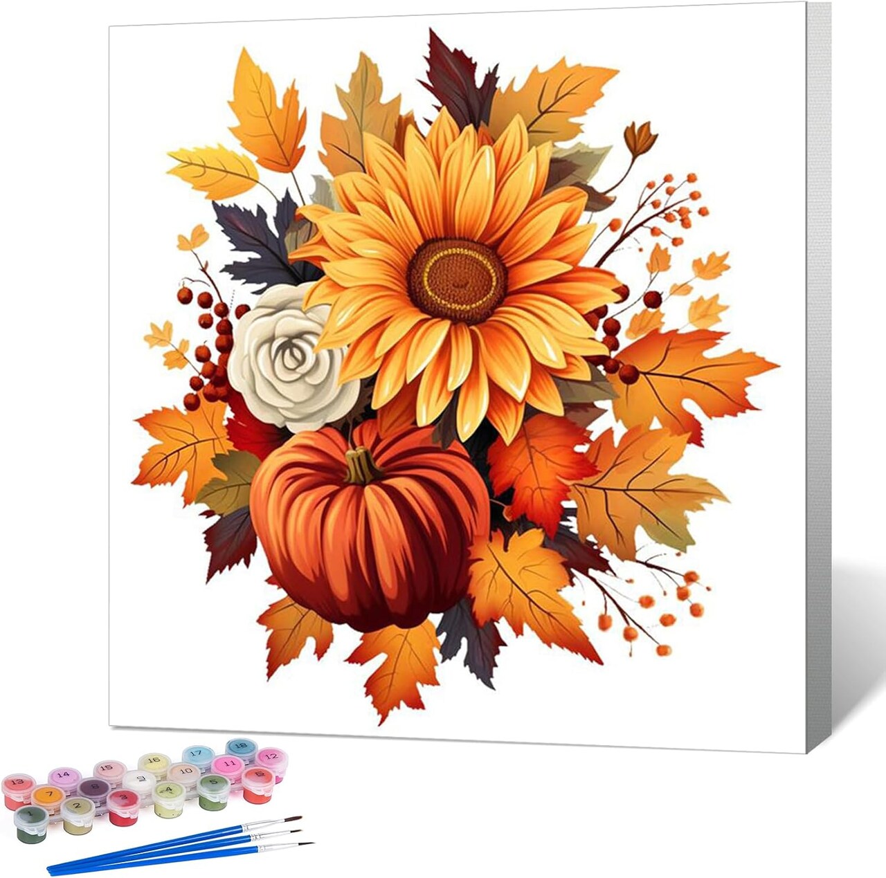Sunflower and Pumpkin Framed Paint by Numbers Kit - 10x10 Inch